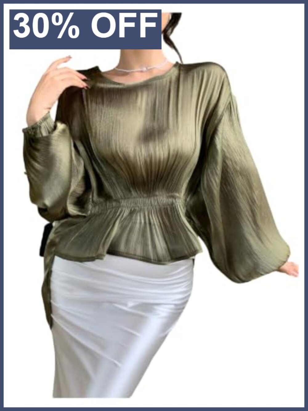 Sheer Chiffon Peplum Blouse Lantern Long Sleeve High Low Office Top